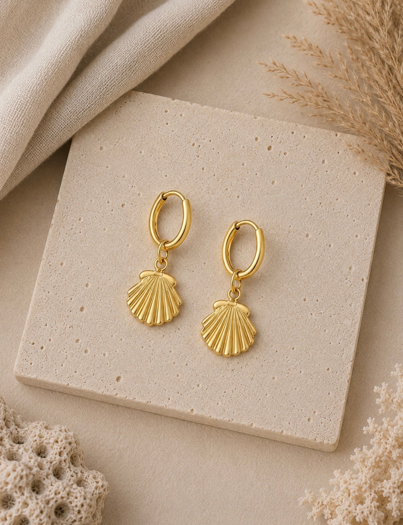 scallop huggie earrings