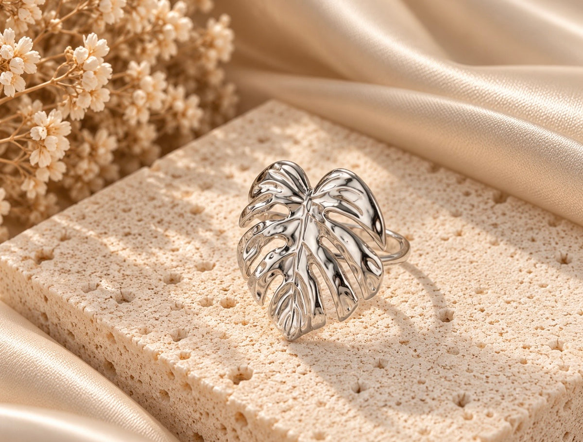 monstera ring silver