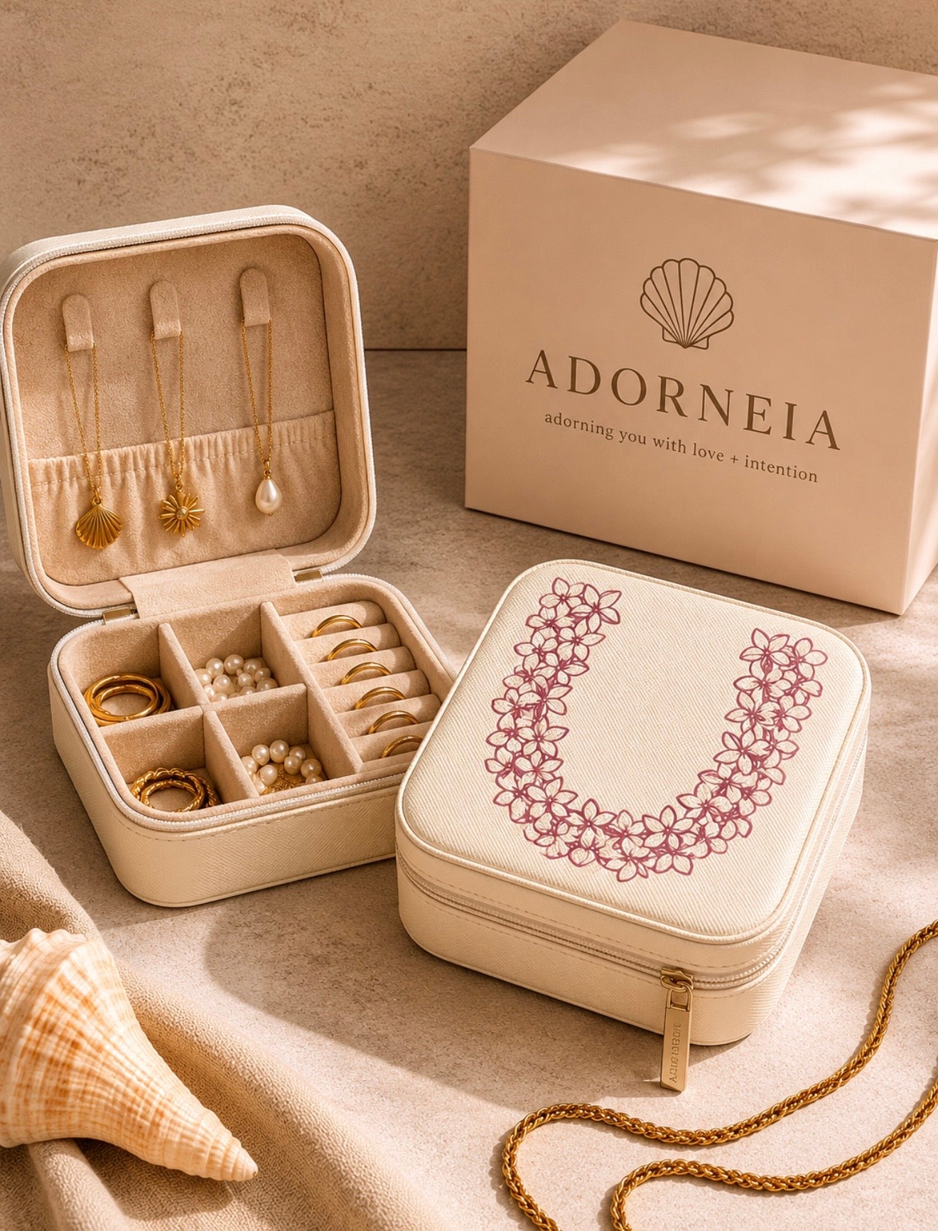 puakenikeni and pikake lei jewelry case