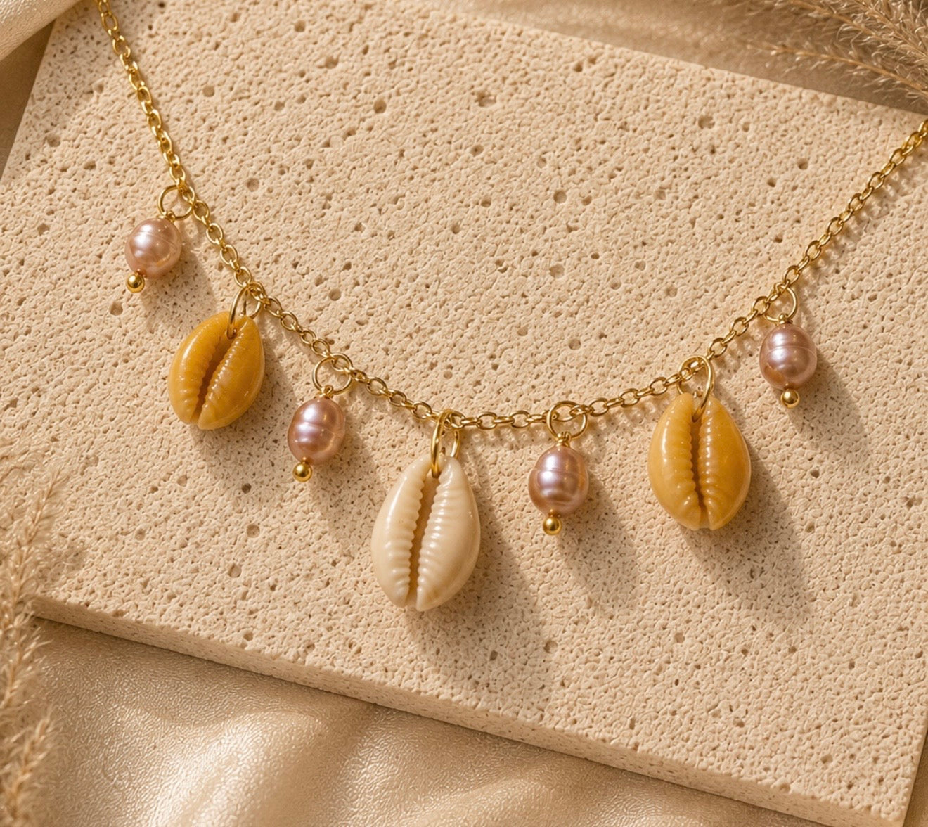 blushing honey cowrie charm necklace