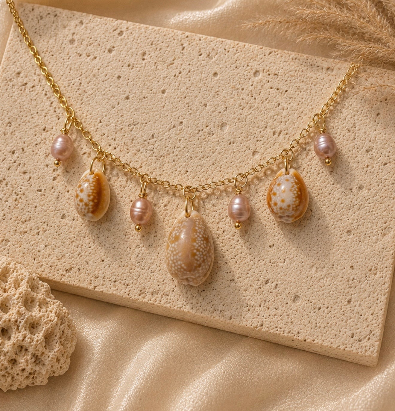 blushing honey cowrie charm necklace