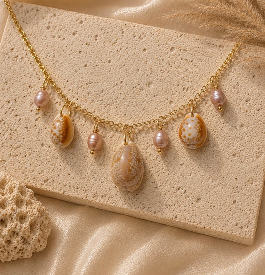 blushing honey cowrie charm necklace
