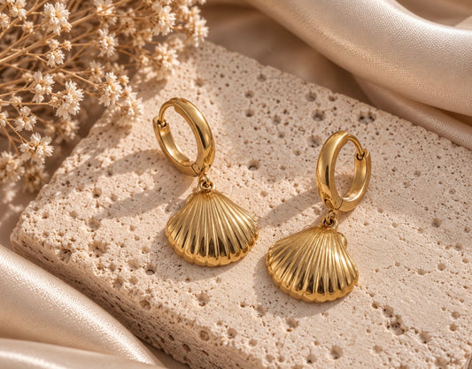 scallop huggie earrings