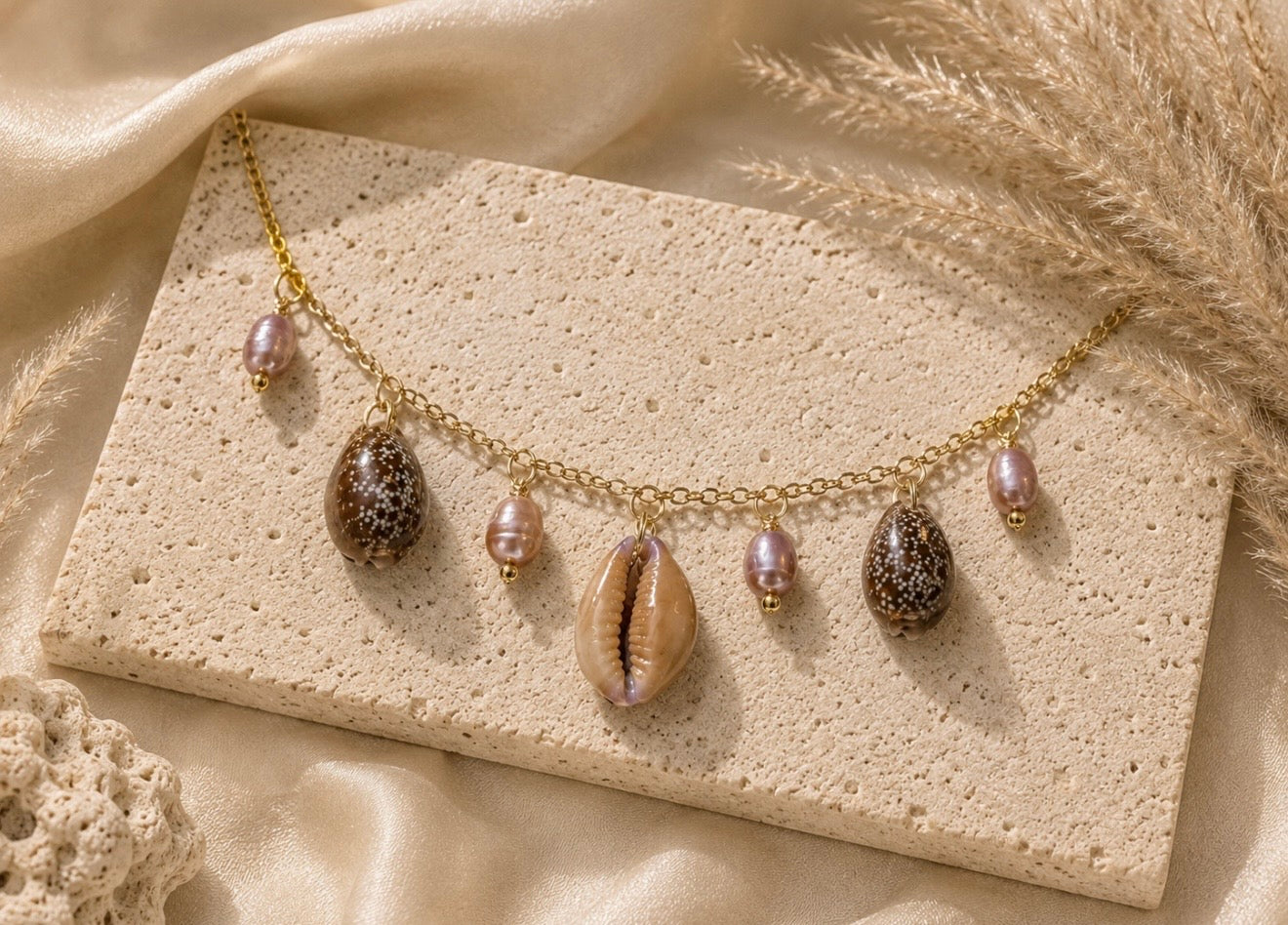 honey cowrie charm necklace