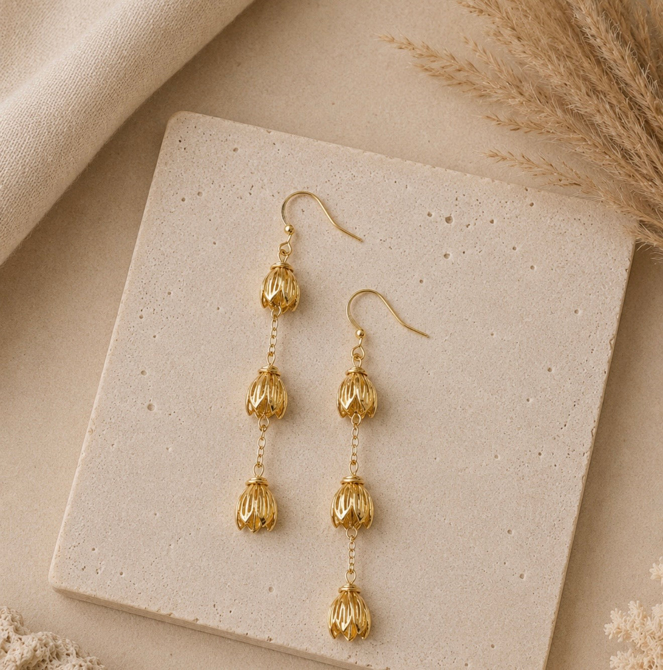 golden pikake drop earrings