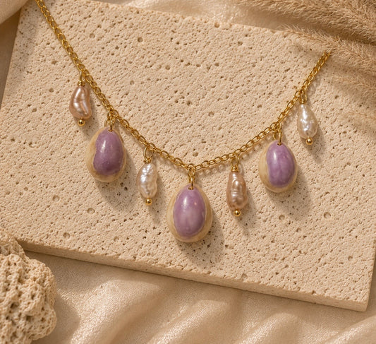 purple cowrie charm necklace