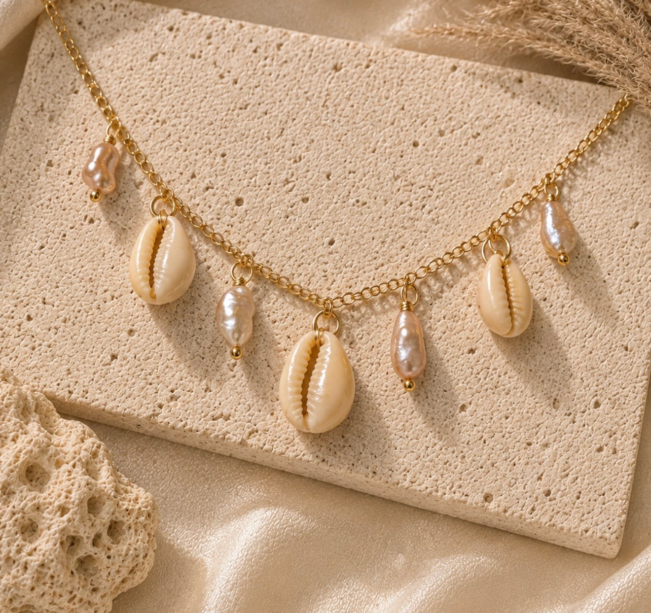 purple cowrie charm necklace