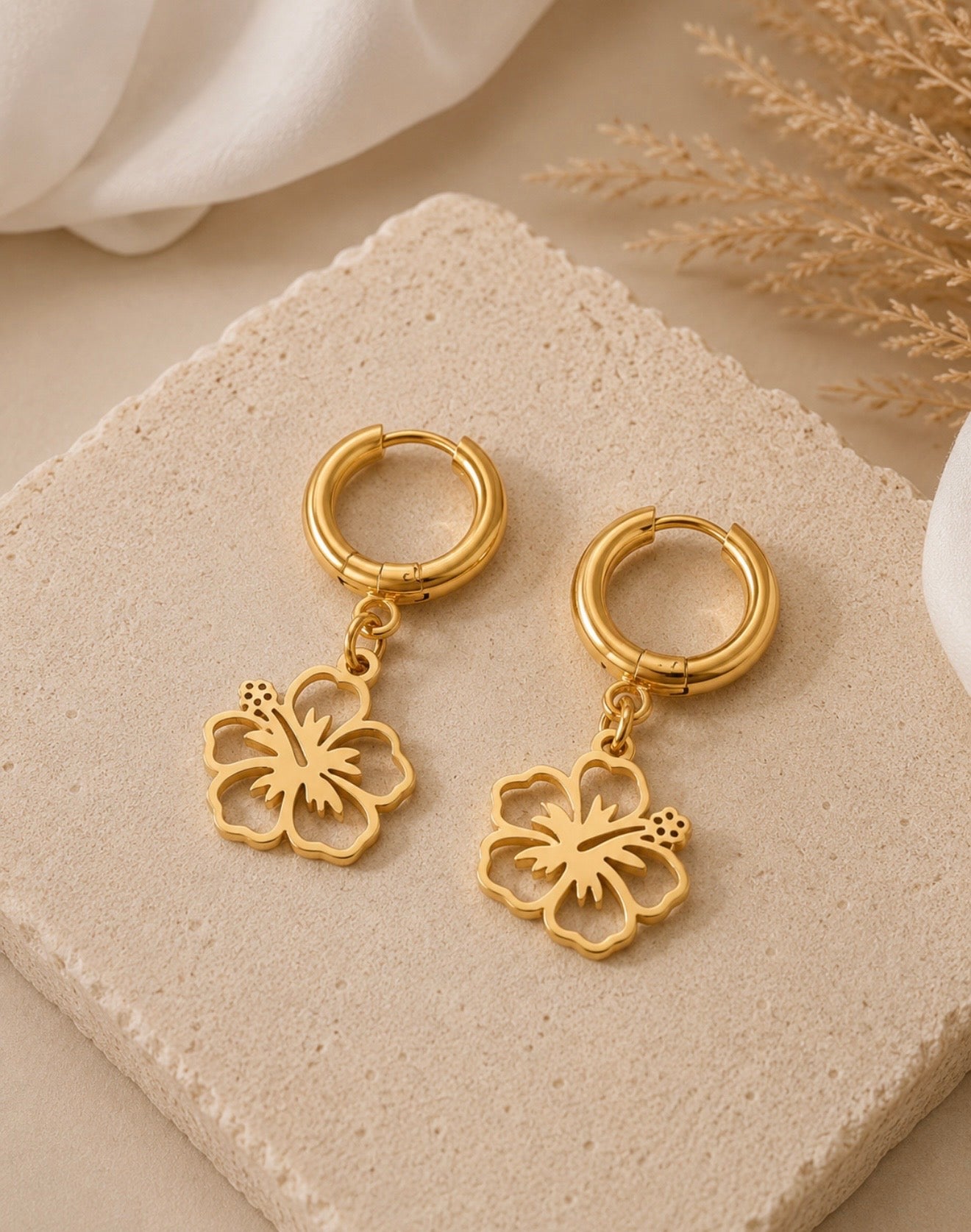 hibiscus huggie earrings